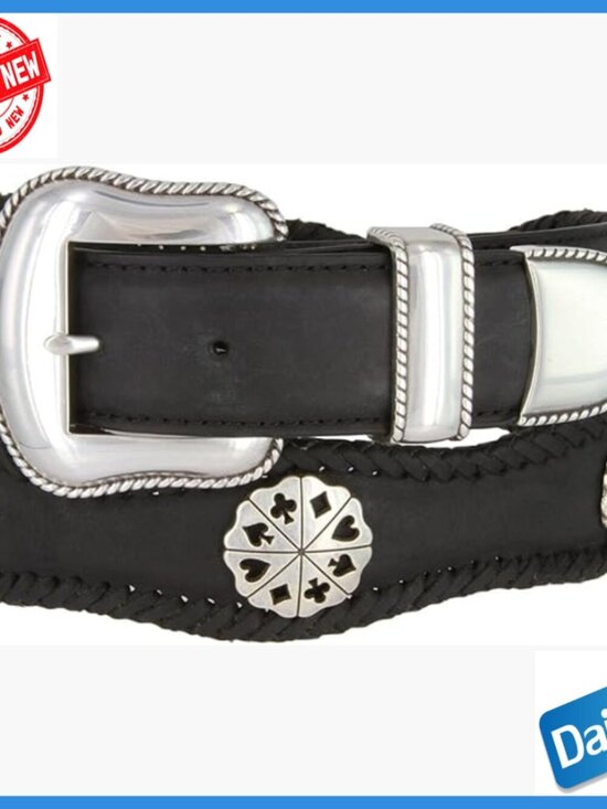 Other - Men's Leather Cowboy Belt with Card Suit Concho Buckle Set